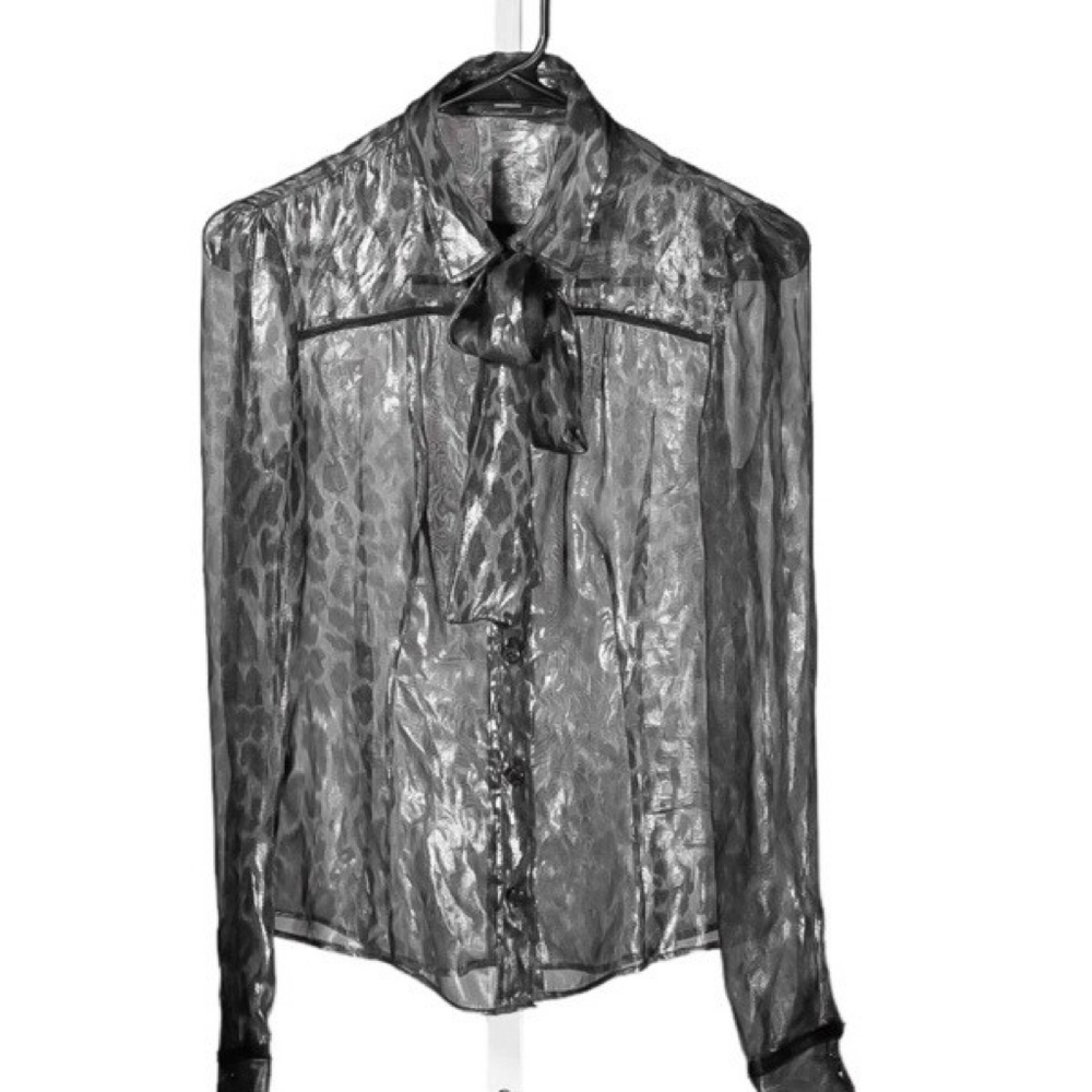 Dolce & Gabbana Women’s Shirt 40/S Silk Animal Print Button Up Neck Tie Blouse